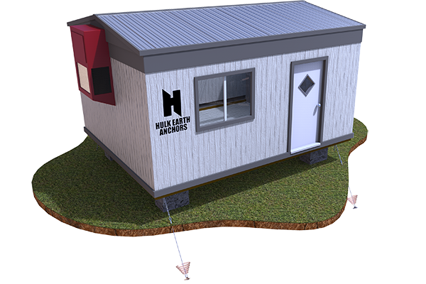 Portable demountable building, anchored with HULK Earth Anchors to prevent unwanted movement during cyclones or strong wind.