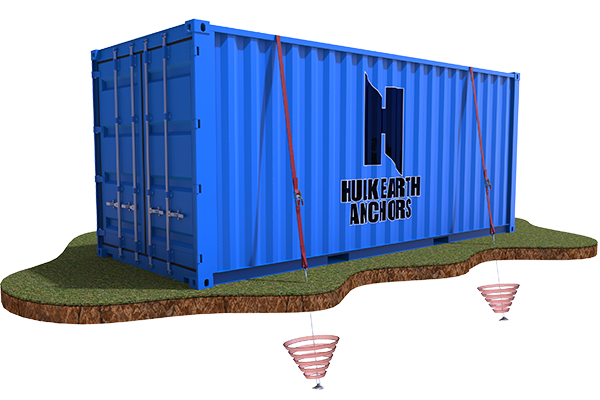 Shipping Container anchored with HULK Earth Anchors shipping container earth anchor kit